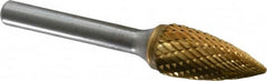 SGS Pro - 1/2" Cut Diam, 1/4" Shank Diam, Tree Head Double Cut Burr - Carbide, Point End, 1" LOC, 2-3/4" OAL - Exact Tooling