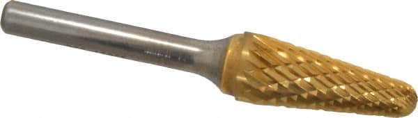 SGS Pro - 1/2" Cut Diam, 1/4" Shank Diam, Taper Head Double Cut Burr - Carbide, Radius End, 1-1/8" LOC, 2-7/8" OAL - Exact Tooling