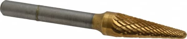 SGS Pro - 3/8" Cut Diam, 1/4" Shank Diam, Taper Head Double Cut Burr - Carbide, Radius End, 1-1/16" LOC, 2-13/16" OAL - Exact Tooling