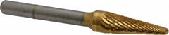 SGS Pro - 3/8" Cut Diam, 1/4" Shank Diam, Taper Head Double Cut Burr - Carbide, Radius End, 1-1/16" LOC, 2-13/16" OAL - Exact Tooling