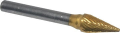 SGS Pro - 3/8" Cut Diam, 1/4" Shank Diam, Cone Head Double Cut Burr - Carbide, Point End, 5/8" LOC, 2-3/4" OAL - Exact Tooling