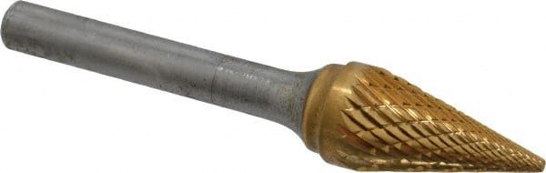 SGS Pro - 1/2" Cut Diam, 1/4" Shank Diam, Cone Head Double Cut Burr - Carbide, Point End, 7/8" LOC, 2-5/8" OAL - Exact Tooling