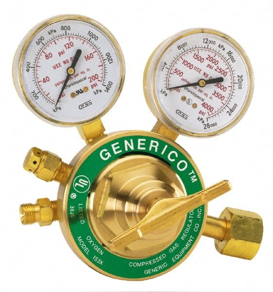 Value Collection - 8,000 CFH Flow Range, 540 CGA Inlet Connection, Male Fitting, 160 Max psi, Oxygen Welding Regulator - 9/16-18 Thread, 160 Max psi Outlet, Right Hand Rotation - Exact Tooling
