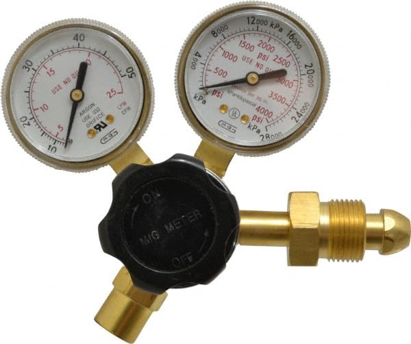 Value Collection - 0 to 50 SCFM Flow Range, 580 CGA Inlet Connection, Male Fitting, 4,000 Max psi, Argon Welding Regulator - 5/8-18 Thread, Right Hand Rotation - Exact Tooling