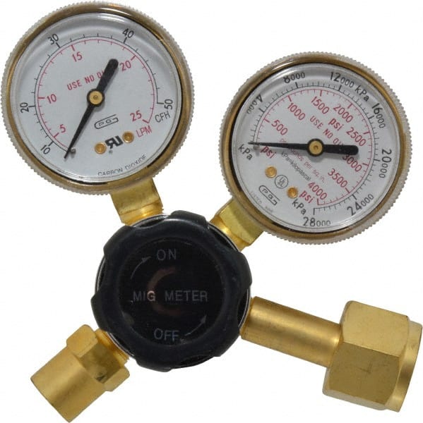 Value Collection - 0 to 44 SCFM Flow Range, 320 CGA Inlet Connection, Male Fitting, 4,000 Max psi, Carbon Dioxide Welding Regulator - 5/8-18 Thread, Right Hand Rotation - Exact Tooling