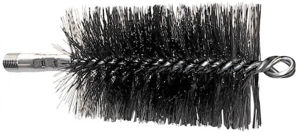 Schaefer Brush - 4-1/2" Brush Length, 4-3/4" Diam, Double Stem, Double Spiral Tube Brush - 7-1/4" Long, Stainless Steel, 1/4" NPSM Male Connection - Exact Tooling