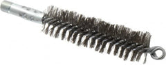 Schaefer Brush - 4-1/2" Brush Length, 1-1/4" Diam, Double Stem, Double Spiral Tube Brush - 7-1/4" Long, Stainless Steel, 1/4" NPSM Male Connection - Exact Tooling