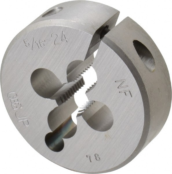 OSG - 5/16-24 UNF Thread, 1-1/2" Outside Diam High Speed Steel Round Die - 1/2" Thick, Right Hand Thread, Adjustable - Exact Tooling