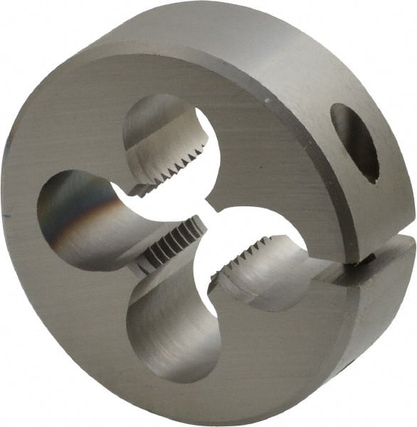 OSG - 7/16-20 UNF Thread, 1-1/2" Outside Diam High Speed Steel Round Die - 1/2" Thick, Right Hand Thread, Adjustable - Exact Tooling