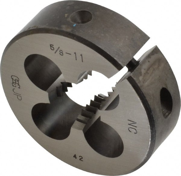 OSG - 5/8-11 UNC Thread, 2" Outside Diam High Speed Steel Round Die - 5/8" Thick, Right Hand Thread, Adjustable - Exact Tooling