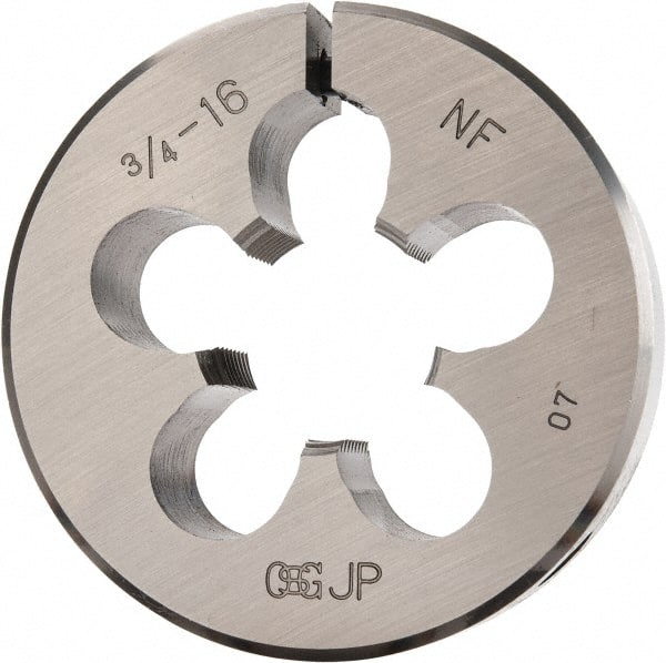 OSG - 3/4-16 UNF Thread, 2" Outside Diam High Speed Steel Round Die - 5/8" Thick, Right Hand Thread, Adjustable - Exact Tooling