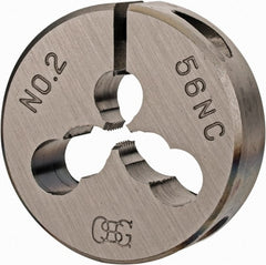 OSG - #2-56 UNC Thread, 13/16" Outside Diam High Speed Steel Round Die - 1/4" Thick, Right Hand Thread, Adjustable - Exact Tooling