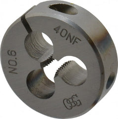 OSG - #6-40 UNF Thread, 13/16" Outside Diam High Speed Steel Round Die - 1/4" Thick, Right Hand Thread, Adjustable - Exact Tooling
