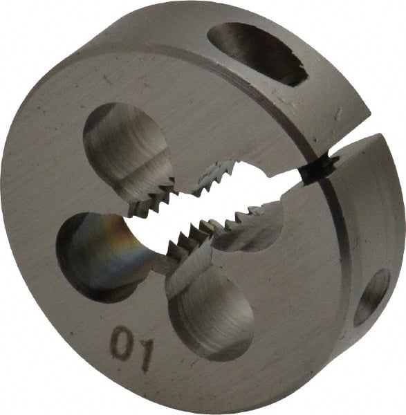 OSG - #10-24 UNC Thread, 13/16" Outside Diam High Speed Steel Round Die - 1/4" Thick, Right Hand Thread, Adjustable - Exact Tooling
