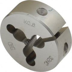 OSG - #6-32 UNC Thread, 1" Outside Diam High Speed Steel Round Die - 3/8" Thick, Right Hand Thread, Adjustable - Exact Tooling