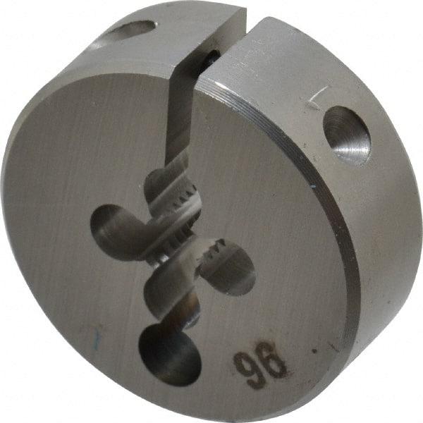 OSG - #8-32 UNC Thread, 1" Outside Diam High Speed Steel Round Die - 3/8" Thick, Right Hand Thread, Adjustable - Exact Tooling