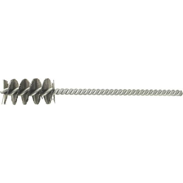 Brush Research Mfg. - 7/32" Diam Helical Stainless Steel Tube Brush - Single Spiral, 0.003" Filament Diam, 1" Brush Length, 4" OAL, 0.112" Diam Galvanized Steel Shank - Exact Tooling