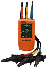Extech - 3 Phase, 40 to 600 VAC, 2 to 400 Hz, 32 to 104°F, LED Display Phase Rotation Tester - 9V, Includes Alligator Clips, Test Leads, CAT III 600 V, CE, EN 61010-1 - Exact Tooling