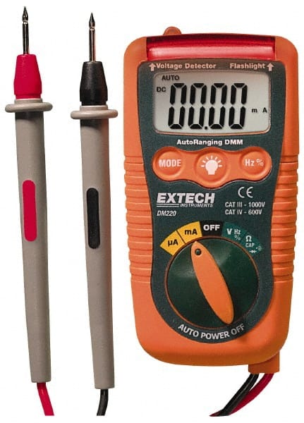 Extech - DM220, CAT IV, 600 VAC/VDC, Digital Auto Ranging Multimeter - 40 mOhm, Measures Voltage, Current, Frequency, Resistance - Exact Tooling