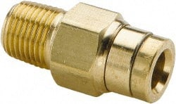Parker - 1/2" Outside Diam, 1/4 NPTF, Brass Push-to-Connect Tube Male Connector - 250 Max psi, Tube to Male NPT Connection, Buna-N O-Ring - Exact Tooling