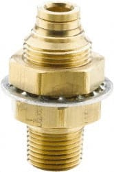 Parker - 1/2" Outside Diam, 1/2 NPTF, Brass Push-to-Connect Tube Male Bulkhead - 250 Max psi, Buna-N O-Ring, Tube to Male NPT - Exact Tooling