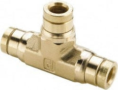 Parker - 1/4" Outside Diam, Brass Push-to-Connect Tube Union Tee - 250 Max psi, Tube Connection, Buna-N O-Ring - Exact Tooling