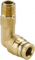 Parker - 3/8" Outside Diam, 1/2 NPTF, Brass Push-to-Connect Tube Male Elbow Long - 250 Max psi, Tube to Male NPT Connection, Buna-N O-Ring - Exact Tooling