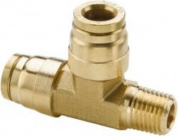 Parker - 1/4 x 3/8" Tube OD, 1/4 NPTF Brass Push-to-Connect Tube Male Run Tee - 250 Max psi, Tube to Male NPT Connection, Buna-N O-Ring, -40 to 200°F Working Temp - Exact Tooling
