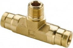 Parker - 1/2" Tube OD, 3/8 NPT Brass Push-to-Connect Tube Male Branch Tee - 250 Max psi, Tube to Male NPT Connection, Buna-N O-Ring, -40 to 200°F Working Temp - Exact Tooling