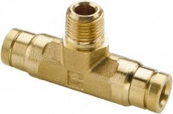 Parker - 5/32" Outside Diam, 1/8 NPT, Brass Push-to-Connect Tube Male Branch Tee - 250 Max psi, Tube to Male NPT Connection, Buna-N O-Ring - Exact Tooling