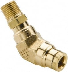 Parker - 1/4" Tube OD, 1/8 NPT Brass Push-to-Connect Tube Male Swivel 45° Elbow - 250 Max psi, Tube to Male NPT Connection, Buna-N O-Ring, -40 to 200°F Working Temp - Exact Tooling