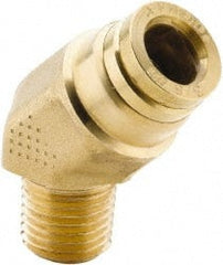 Parker - 1/2" Tube OD, 1/4 NPT Brass Push-to-Connect Tube Male 45° Elbow - 250 Max psi, Tube to Male NPT Connection, Buna-N O-Ring, -40 to 200°F Working Temp - Exact Tooling