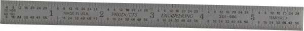 PEC Tools - 6" Long, 1/64, 1/32" and 0.5, 1mm Graduation, Flexible Steel Rule - English/Metric Graduation Style, 1/2" Wide, Silver, Satin Chrome Finish - Exact Tooling