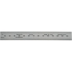 PEC Tools - 150mm Long, 0.5, 1mm Graduation, Rigid Steel Rule - Metric Graduation Style, 3/4" Wide, Silver, Satin Chrome Finish - Exact Tooling
