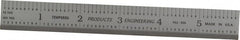PEC Tools - 6" Long, 1/100, 1/10" and 0.5, 1mm Graduation, Rigid Steel Rule - Decimal/Metric Graduation Style, 3/4" Wide, Silver, Satin Chrome Finish - Exact Tooling