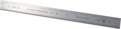 PEC Tools - 12" Long, 1/100, 1/10" and 0.5, 1mm Graduation, Rigid Steel Rule - Decimal/Metric Graduation Style, 1" Wide, Silver, Satin Chrome Finish - Exact Tooling