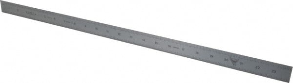 PEC Tools - 24" Long, 1/100, 1/10" and 0.5, 1mm Graduation, Rigid Steel Rule - Decimal/Metric Graduation Style, 1-1/8" Wide, Silver, Satin Chrome Finish - Exact Tooling