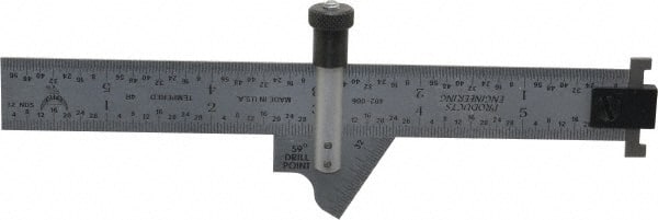 PEC Tools - 6 Inch Long Blade, 59° Bevel Angle, Steel Ruler Drill Point Gage - 1/64 -1/8 Inch Ruler Graduation, Removable Adjustable Ruler Hook, Depth Gage/Caliper, Hook Rule, Layout, Plain Rule and Try Square Function - Exact Tooling