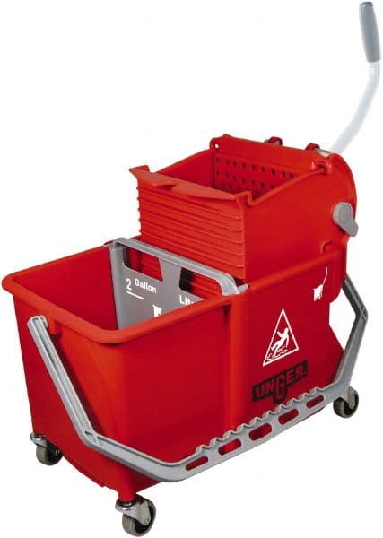 Unger - 16 Qt Plastic Double Pail - Red, Plastic Handle - Exact Tooling