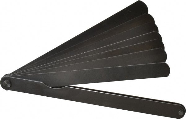 PEC Tools - 9 Piece, 0.0015 to 0.015" Thick, Parallel Feeler Gage Set - 6" Leaf Length, 1/2" Wide, Tempered Steel - Exact Tooling