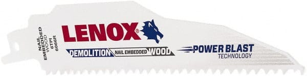 Lenox - 6" Long x 7/8" Thick, Bi-Metal Reciprocating Saw Blade - Straight Profile, 6 TPI, Toothed Edge, Universal Shank - Exact Tooling