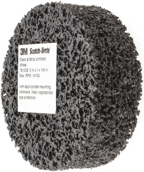 3M - 3" Diam, 1" Face Width, 1/4" Center Hole, Very Coarse Grade, Silicon Carbide Deburring Wheel - Unitized, Hard Density 7 Grade, 14,100 RPM - Exact Tooling