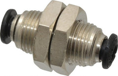 Alpha Technologies - 4mm Outside Diam, Nickel Plated Brass Push-to-Connect Tube Bulkhead Union - 250 Max psi, Tube to Tube Connection, Buna O-Ring - Exact Tooling