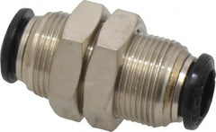 Alpha Technologies - 8mm Outside Diam, Nickel Plated Brass Push-to-Connect Tube Bulkhead Union - 250 Max psi, Tube to Tube Connection, Buna O-Ring - Exact Tooling