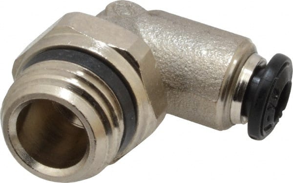 Alpha Technologies - 4mm Outside Diam, 1/4 Universal, Nickel Plated Brass Push-to-Connect Tube Male Swivel Elbow - 250 Max psi, Tube to Universal Thread Connection, Buna O-Ring - Exact Tooling