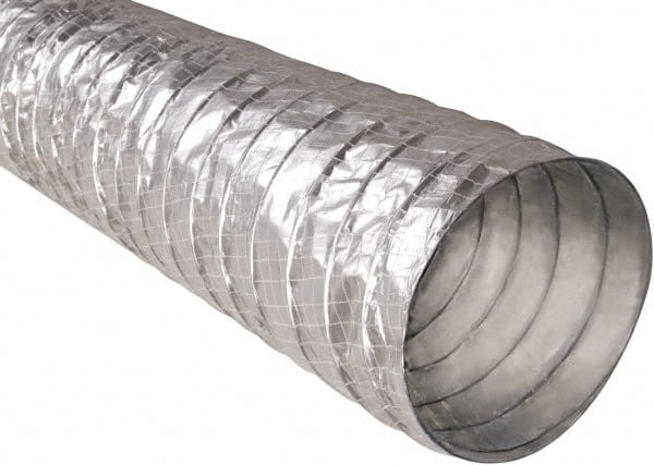 Hi-Tech Duravent - 5" ID, 25' Long, Metalized Film Blower & Duct Hose - Silver, 2.6" Bend Radius, 0.15 In/Hg, 0.85 Max psi, -20 to 250°F - Exact Tooling