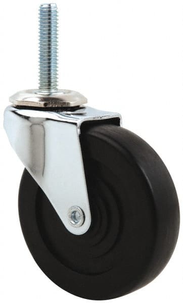 E.R. Wagner - 3" Diam x 13/16" Wide x 3-9/16" OAH Stem Mount Swivel Caster - Hard Rubber, 125 Lb Capacity, Delrin Bearing, 3/8-16 x 1-1/2" Threaded Stem - Exact Tooling