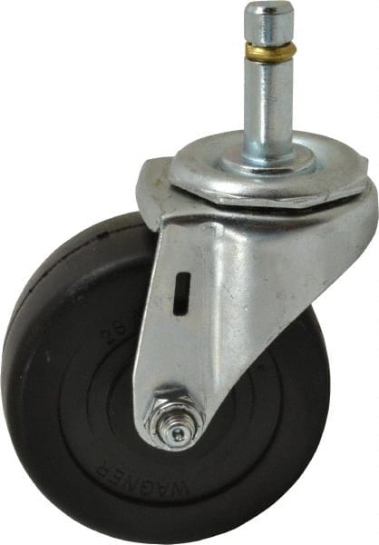 E.R. Wagner - 3" Diam x 1-1/4" Wide x 3-5/8" OAH Stem Mount Swivel Caster - Soft Rubber, 125 Lb Capacity, Delrin Bearing, 7/16 x 1-3/8" Friction Stem - Exact Tooling