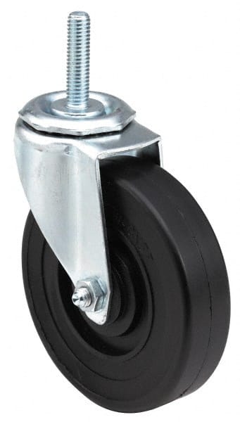 E.R. Wagner - 5" Diam x 1-1/4" Wide x 5-1/2" OAH Stem Mount Swivel Caster - Polyurethane, 280 Lb Capacity, Delrin Bearing, 1/2-13 x 1-1/2" Threaded Stem - Exact Tooling