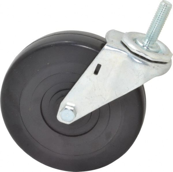 E.R. Wagner - 5" Diam x 1-1/4" Wide x 5-1/2" OAH Stem Mount Swivel Caster - Soft Rubber, 190 Lb Capacity, Delrin Bearing, 7/16-14 x 1-1/2" Threaded Stem - Exact Tooling